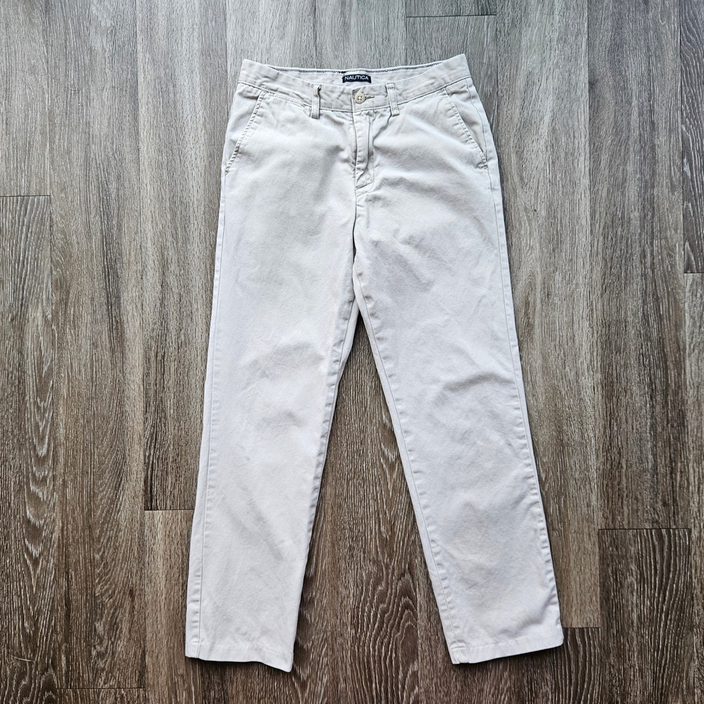 Nautica Mens 30x30 Beige Cotton Chino Pants Straight Leg Flat Front Khakis